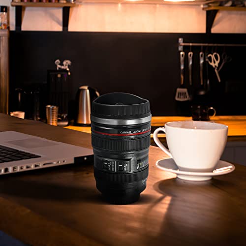 OurLeeme Kameraobjektiv Kaffeetasse Edelstahl Thermos Futterdeckel Kaffeetasse Tasse 400 ML Becher Tumbler Tee Wasserflasche Tasse Großes Geschenk für Freund - Geschenkapp