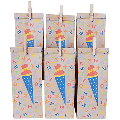 Papierdrachen 24 bedruckte Geschenktüten zur Einschulung - Braun - Mitgebsel zum Befüllen und Verschenken für Schulkinder - Dankeschön an deine Gäste oder als Aufmerksamkeit für Grundschüler - Geschenkapp