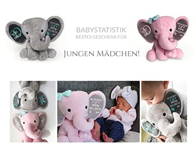 Personalisierte Geschenke Baby Elefant Junge Kuscheltier Mädchen Plüsch Geschenkidee zur Geburt & Taufe personalisiert mit Namen Geburtsdaten Taufspruch (Grau) - Geschenkapp