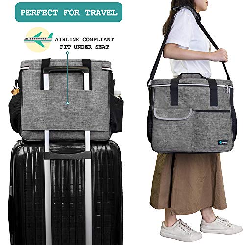 PetAmi Hunde-Reisetasche | von Fluggesellschaften zugelassene Tragetasche mit Multifunktionstaschen, Futterbehälter und faltbarer Schüssel perfektes Wochenend-Reise-Set für Hunde, Katzen (grau, groß) - Geschenkapp