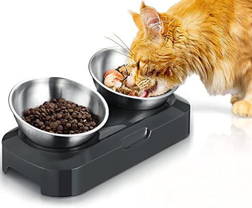 PewinGo Katzennapf-15°Kipphals-Schutzschale Edelstahl Lebensmittelqualität, Maschinenwaschbar,rutschfeste Silikonbasis,für Haustiere Katzen und Welpen - Geschenkapp