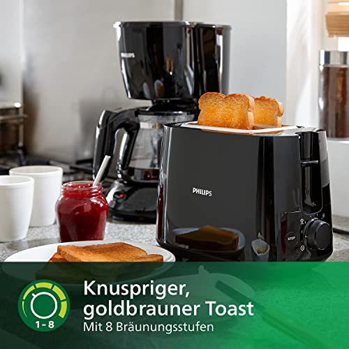 PHILIPS Toaster – 2 Toastschlitze, 8 Stufen, Brötchenaufsatz, Auftaufunktion, Liftfunktion, Abschaltautomatik, schwarz (HD2581/90) - Geschenkapp