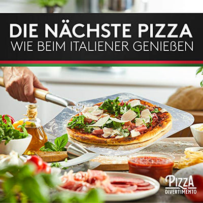 Pizza Divertimento [DAS ORIGINAL - Pizzaschieber - Pizzaschaufel aus rostfreiem Aluminium [83 cm]- Robustes Gewinde - Pizzaheber mit abgerundeten Kanten - Inkl. e-Rezeptbuch - Geschenkapp