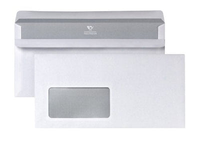POSTHORN Briefumschlag DIN lang (1000 Stück), selbstklebender Briefumschlag mit Fenster, weiße Briefumschläge mit grauem Innendruck für Sichtschutz, 110 x 220 mm, 75g/m² - Geschenkapp