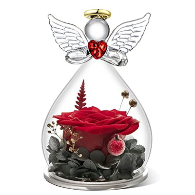 Qinqinxin Geschenk für Mama Oma, Ewige Rose Kuppel Glas Engel, Handgefertigte Ewige Blume Engel Figur, Originelles Geburtstagsgeschenk Geschenk für Sie Valentinstag Muttertag - Geschenkapp