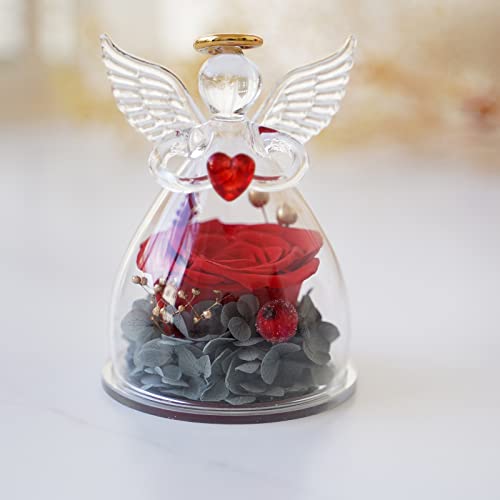 Qinqinxin Geschenk für Mama Oma, Ewige Rose Kuppel Glas Engel, Handgefertigte Ewige Blume Engel Figur, Originelles Geburtstagsgeschenk Geschenk für Sie Valentinstag Muttertag - Geschenkapp