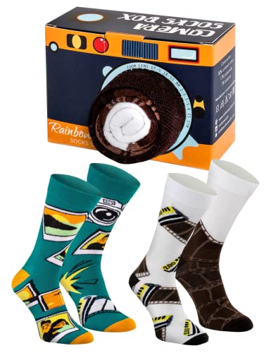 Rainbow Socks - Damen Herren Lustige Socken in der Kamera für sie und für ihn 2 Paare - Größen 41-46 - Geschenkapp
