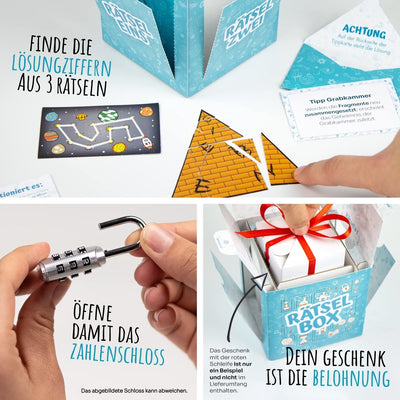 Rätselbox - Geschenkbox: 3 Rätsel lösen zum Öffnen - Ähnlichkeit mit Exit Game - Geschenkverpackung für Geldgeschenk oder kleine Geschenke - Geschenkapp