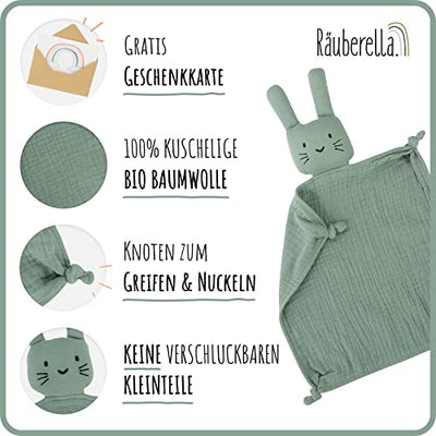 Räuberella® Baby Geschenk Junge & Mädchen + Gratis Geschenkkarte/Schmusetuch, Beißring und Lätzchen/Geschenk zur Geburt - Geschenkapp