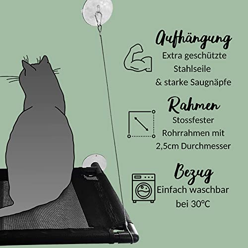 riijk Fenster Katzenhängematte für Katzen bis 23 kg, extra Stabiler Fensterliegeplatz für Katzen | Katzen Fensterliege | Katzenliege Fenster Platz für kleine Fenster - Geschenkapp