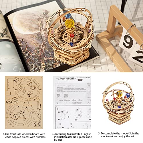 Robotime 3D Holz Puzzle Astronomie Spieluhr Modellbausatz für Erwachsene Mechanische Holzpuzzle Bastelsets DIY Geschenk Spielzeug - Geschenkapp
