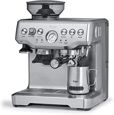 Sage Appliances the Barista Express Espressomaschine mit Milchaufschäumer, Siebträgermaschine, SES875BSS, Gebürsteter Edelstahl - Geschenkapp