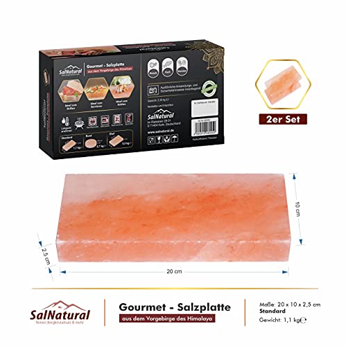SalNatural Gourmet Salz Grillsteine 20x10x2,5cm (2er Pack) Original Kristallsalz aus dem Vorgebirge des Himalaya* Salzstein zum grillen. BBQ Grillplatte | Premium Geschenkbox - Geschenkapp