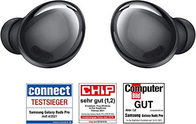 Samsung Galaxy Buds Pro, Kabellose Kopfhörer, Wireless Earbuds, ausdauernder Akku, 3 Mikrofone, Sound by AKG, 2-Wege-Lautsprecher inkl. Araree Clear Cover, Phantom Black (Deutsche Version) - Geschenkapp