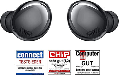 Samsung Galaxy Buds Pro, Kabellose Kopfhörer, Wireless Earbuds, ausdauernder Akku, 3 Mikrofone, Sound by AKG, 2-Wege-Lautsprecher inkl. Araree Clear Cover, Phantom Black (Deutsche Version) - Geschenkapp