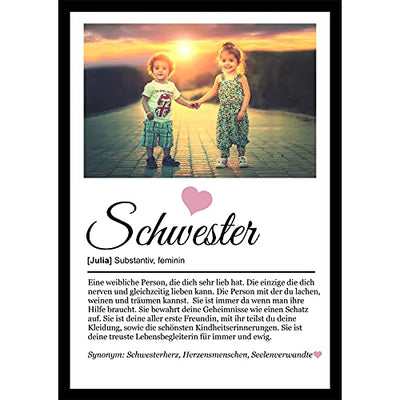 SCHILDER HIMMEL Schwester Holz-Poster mit Wunschbild/Name | Schwester Geschenk | Wandbilder | Geburtstag | Wanddeko Deko Dekortion | Liebe Herz | Geschenk für die Liebsten - Geschenkapp