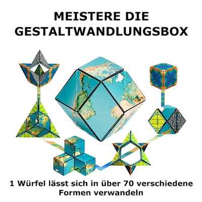 SHASHIBO Formwechsel Zauberwürfel - Preisgekrönt, Patentiert - Anti Stress Spielzeug - 36 Seltenerdmagnete - 3D Infinity Cube - Shashibo Magnetwürfel in Über 70 Formen Verwandelbar (Earth) - Geschenkapp