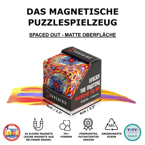 SHASHIBO Formwechsel Zauberwürfel - Preisgekrönt, Patentiert - Anti Stress Spielzeug – 36 Seltenerdmagnete - 3D Infinity Cube - Shashibo Magnetwürfel in Über 70 Formen Verwandelbar (Spaced Out) - Geschenkapp