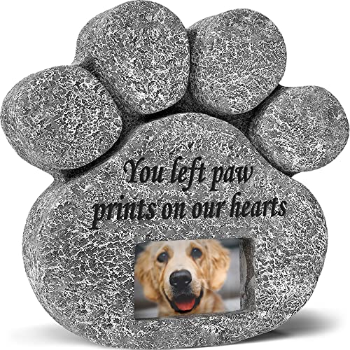 Sie links Paw Prints on our hearts' Paw Print Pet Gedenk Stein mit Bilderrahmen. Verlust von Pet Geschenk. Hund oder Katze Grave. - Geschenkapp