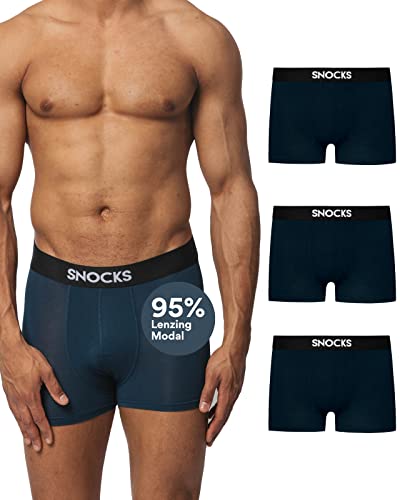 Snocks Boxershorts Herren aus Lenzing Modal (3X) Extra weiches Material 3er Pack Navy Blau Modal Unterwäsche Herren Unterhosen Herren Gr. L - Geschenkapp