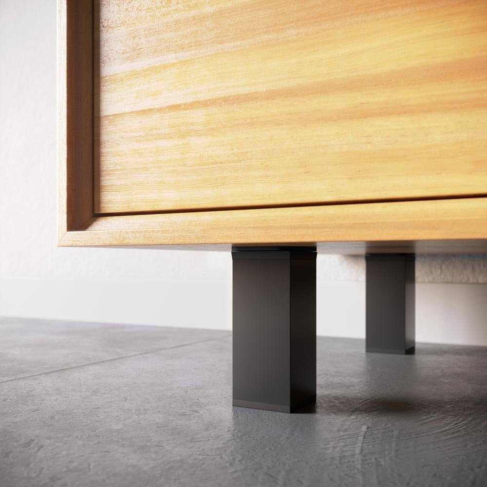 sossai® Design-Möbelfüße MFV1 | höhenverstellbar | 4er Set | Vierkant-Profil: 40 x 40 mm | Farbe: schwarz matt | Höhe: 60mm (+20mm) | Hochwertige Holzschrauben inklusive - Geschenkapp