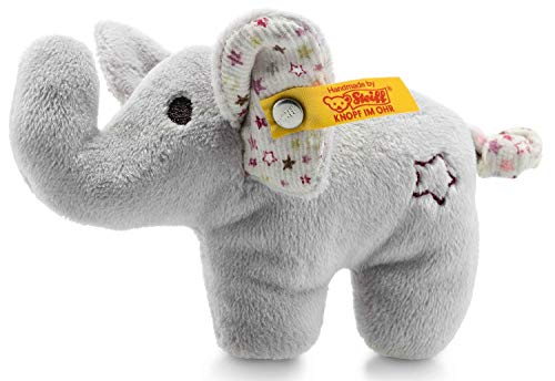 Steiff Mini Knister-Elefant mit Rassel - 11 cm - Plüschelefant mit knisternden Ohren & Rassel - Kuscheltier für Babys - grau (240690) - Geschenkapp