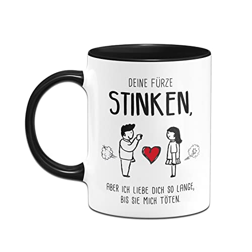 Tassenbrennerei Tasse Deine stinken Ich liebe Dich trotzdem - Liebestasse Geschenk für Freund oder Freundin - Männer & Frauen lustig (Schwarz) - Geschenkapp