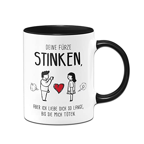 Tassenbrennerei Tasse Deine stinken Ich liebe Dich trotzdem - Liebestasse Geschenk für Freund oder Freundin - Männer & Frauen lustig (Schwarz) - Geschenkapp