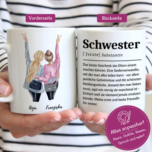 Tassenliebling® Schwester Geschenk Tasse personalisiert für kleine oder große Schwester - Tasse Schwester - Schwesterherz - Sister - Beste Schwester Geschenke - Geschenkapp
