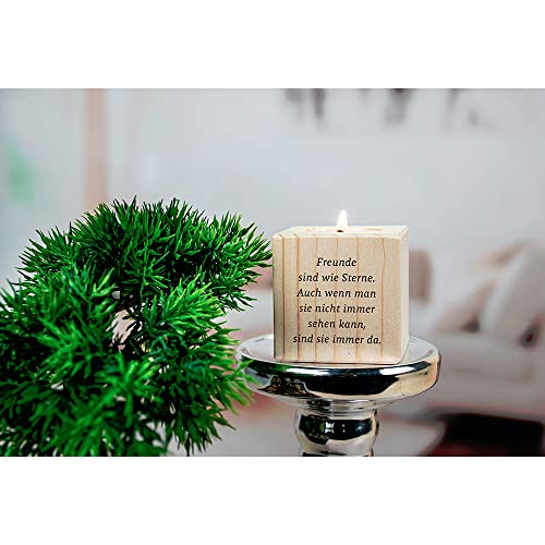 Teelichthalter aus Holz mit dem Druck Freunde sind wie Sterne - als Geschenk zum Geburtstag oder zu Weihnachten - Geschenkapp