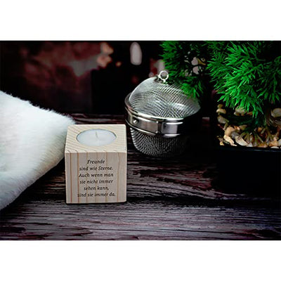 Teelichthalter aus Holz mit dem Druck Freunde sind wie Sterne - als Geschenk zum Geburtstag oder zu Weihnachten - Geschenkapp
