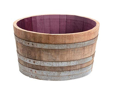 Temesso Holzfass, gebrauchtes Weinfass halbiert aus Eichen-Holz Fass als Pflanzkübel oder Miniteich (D70 H40 cm 100 Liter) - Geschenkapp