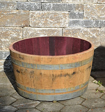 Temesso Holzfass, gebrauchtes Weinfass halbiert aus Eichen-Holz Fass als Pflanzkübel oder Miniteich (D70 H40 cm 100 Liter) - Geschenkapp