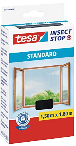 tesa Insect Stop STANDARD Fliegengitter für Fenster - Insektenschutz zuschneidbar - Mückenschutz ohne Bohren - Fliegen Netz anthrazit, 150 cm x 180 cm - Geschenkapp