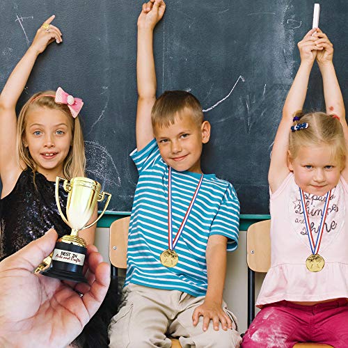 THE TWIDDLERS 12 Stück Sportfest Goldmedaillen & 12 Pokale/Trophäen für Kindergeburtstag, Schulspiele & Feiern - Mitgebsel & Preis - Geschenkapp