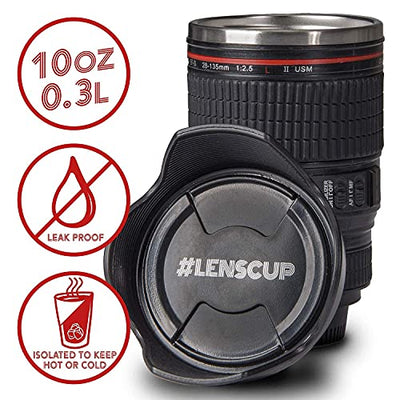Thermobecher Kamera Tasse Kameraobjektiv Kaffeebecher Kaffeetasse Objektiv Iso-Becher 300 ml aus Doppelwandige Edelstahl mit dichten Deckel - Geschenkapp