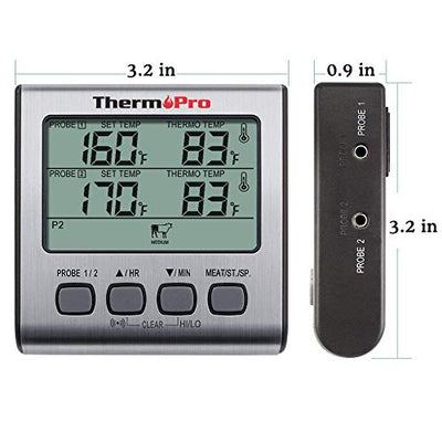 ThermoPro TP17 Digitales Grill-Thermometer Bratenthermometer Fleischthermometer Ofenthermometer mit Timer, Zwei Edelstahlsonden, Blaue Hinterbeleuchtung, Temperaturbereich bis 300°C - Geschenkapp