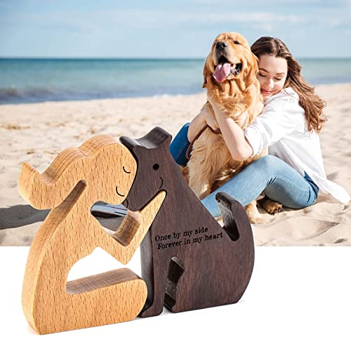 THYGIFTREE Hunde-Gedenkgeschenke für Frauen – Holzschnitzerei-Hund, Geschenke für den Verlust des Hundes – Once by My Side Forever in My Heart - Geschenkapp