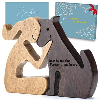 THYGIFTREE Hunde-Gedenkgeschenke für Frauen – Holzschnitzerei-Hund, Geschenke für den Verlust des Hundes – Once by My Side Forever in My Heart - Geschenkapp