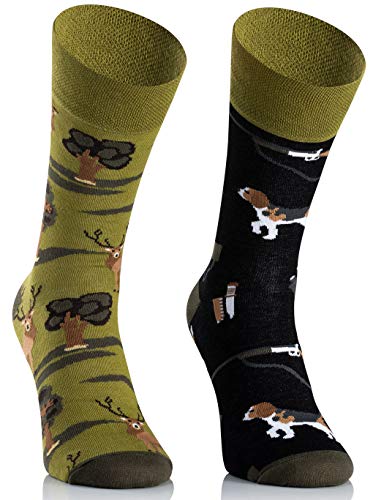 TODO Colours Lustige Socken mit Motiv - mehrfarbige, bunte, Verrückte für Herren und Damen (43-46, Hunting) - Geschenkapp
