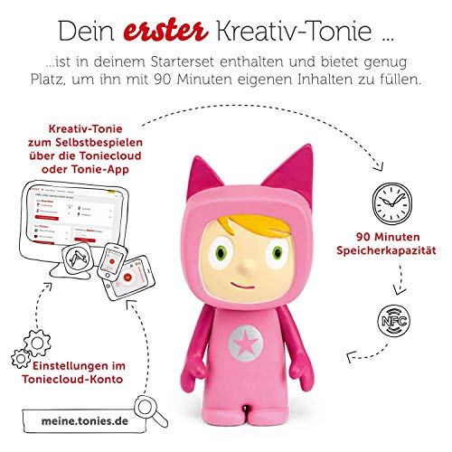 tonies Toniebox Starter Set inkl. 1 Kreativ Figur – Audioplayer für Hörbücher und Lieder für Kinder, einfach zu bedienende kabellose Musikbox BZW. Lautsprecher, 7 Std. Akku, Pink - Geschenkapp