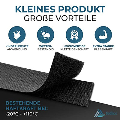 Toolico Klettband selbstklebend extra stark - 10M x 20mm - Wetterbeständig - Doppelseitig - schwarz - zum anbringen von Fliegengitter, als Klettverschluss - Geschenkapp