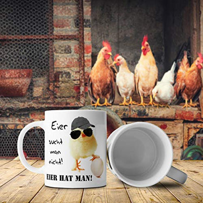 TRIOSK Tasse Küken mit Hühner Spruch Eier hat man lustig Baby Huhn Geschenk für Männer Freunde Büro Kollegen Hühnerliebhaber Ostern Vatertag - Geschenkapp