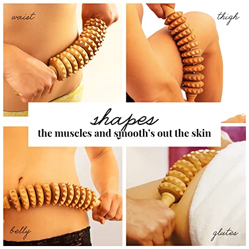 Tuuli Accessories Anti Cellulite Massage Massagegerät Massageroller Roller mit Griff Oberschenkel Maderotherapie aus Holz - Geschenkapp