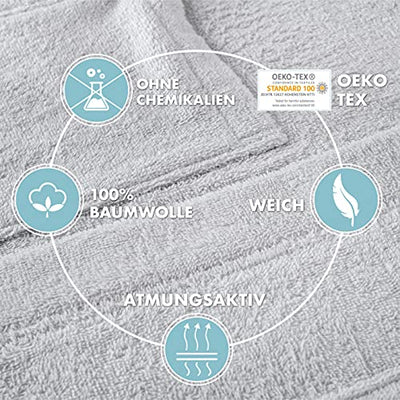 Twinzen Bademantel Damen - XS - Grau - 100% Baumwolle (350g/m²) OEKO-TEX® Zertifiziert - Bademantel mit Kapuze, 2 Taschen, Gürtel - Geschenkapp