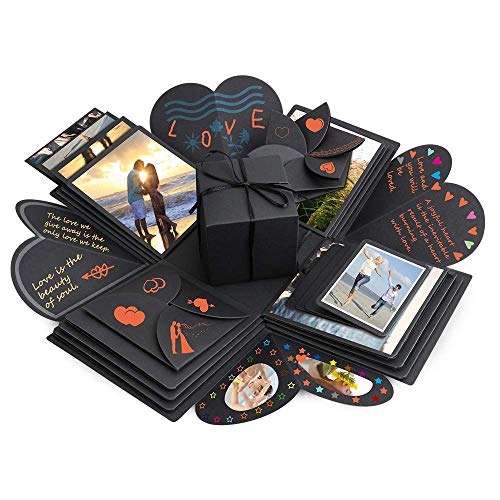 Überraschung Box, Komake Explosion Box, DIY Geschenk Scrapbook und Foto-Album für Weihnachten/Valentine/Jahrestag/Geburtstag/Hochzeit (Schwarz) - Geschenkapp