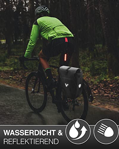 Valkental - Große & wasserdichte Gepäckträgertasche - 28L Füllvolumen - Fahrradtasche für Gepäckträger mit Reflektoren in Schwarz - Geschenkapp