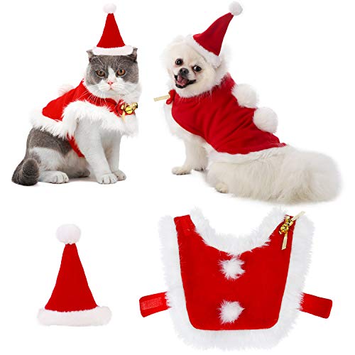 Weihnachten Haustier Anzug, Outgeek verstellbarer Umhang für Santa Cat Santa Kleidung mit Glocken Weihnachts-Outfit für Hunde und Kätzchen Süßes Geschenk - Geschenkapp