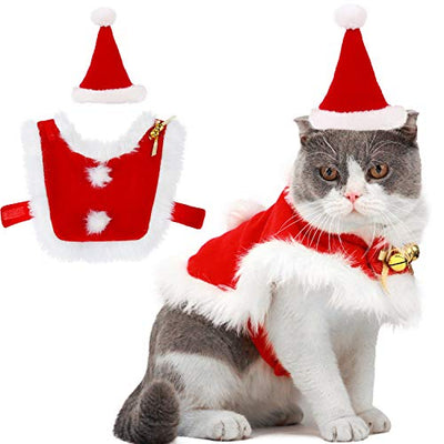 Weihnachten Haustier Anzug, Outgeek verstellbarer Umhang für Santa Cat Santa Kleidung mit Glocken Weihnachts-Outfit für Hunde und Kätzchen Süßes Geschenk - Geschenkapp