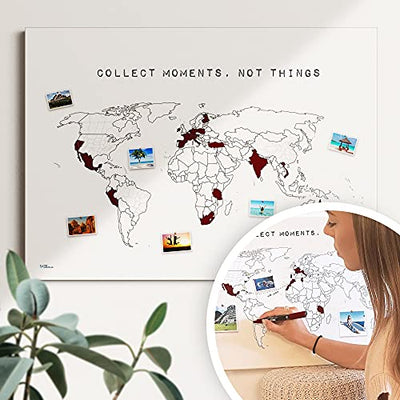 Weltkarte Reiserinnerung: "collect moments" - Reiseweltkarte zum ausmalen, Weltkarte zum pinnen - nachhaltig & handmade in Germany, Weltkarte zum rubbeln - ist out - Größe: 90x60cm - Geschenkapp